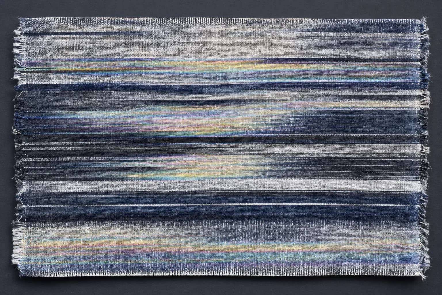 A length of fine striped cloth captured mid-pan, interference bands smearing horizontally across it.