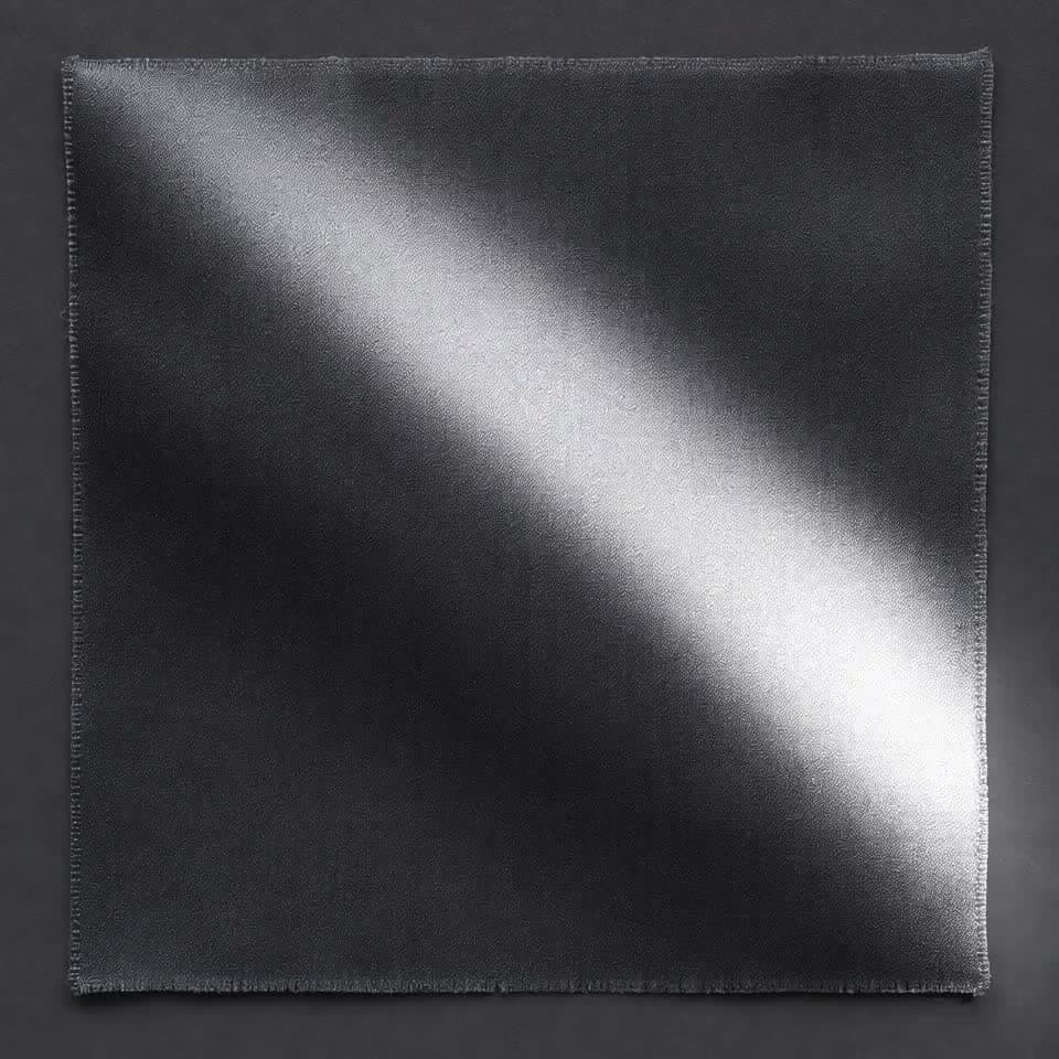 A flat panel of charcoal satin with a hard highlight travelling across it.
